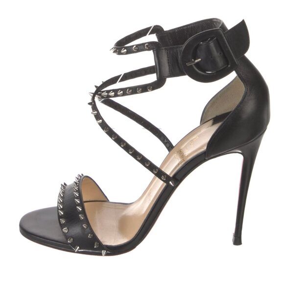 Christian Louboutin Shoes - CHRISTIAN LOUBOUTIN Choca Spikes 100 Black Leather Sandals Size 7 IT 37